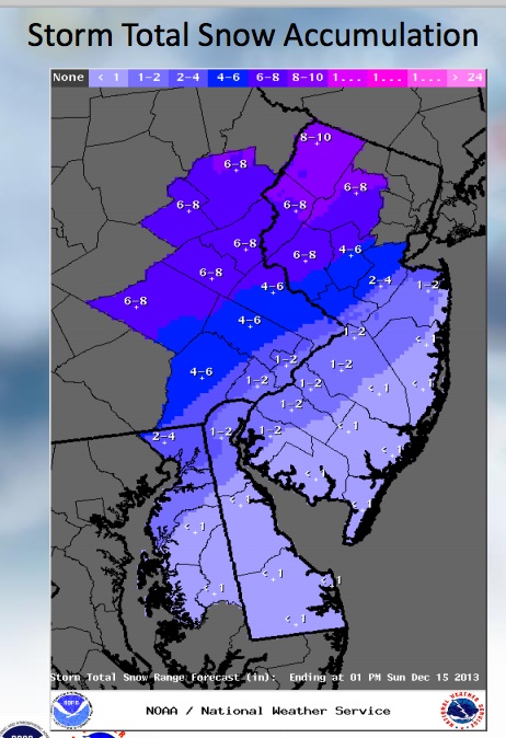 Total snow accumulations, courtesy of the National Weather Service, Dec. 13.