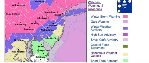 Map with weather updates, courtesy of the National Weather Service.