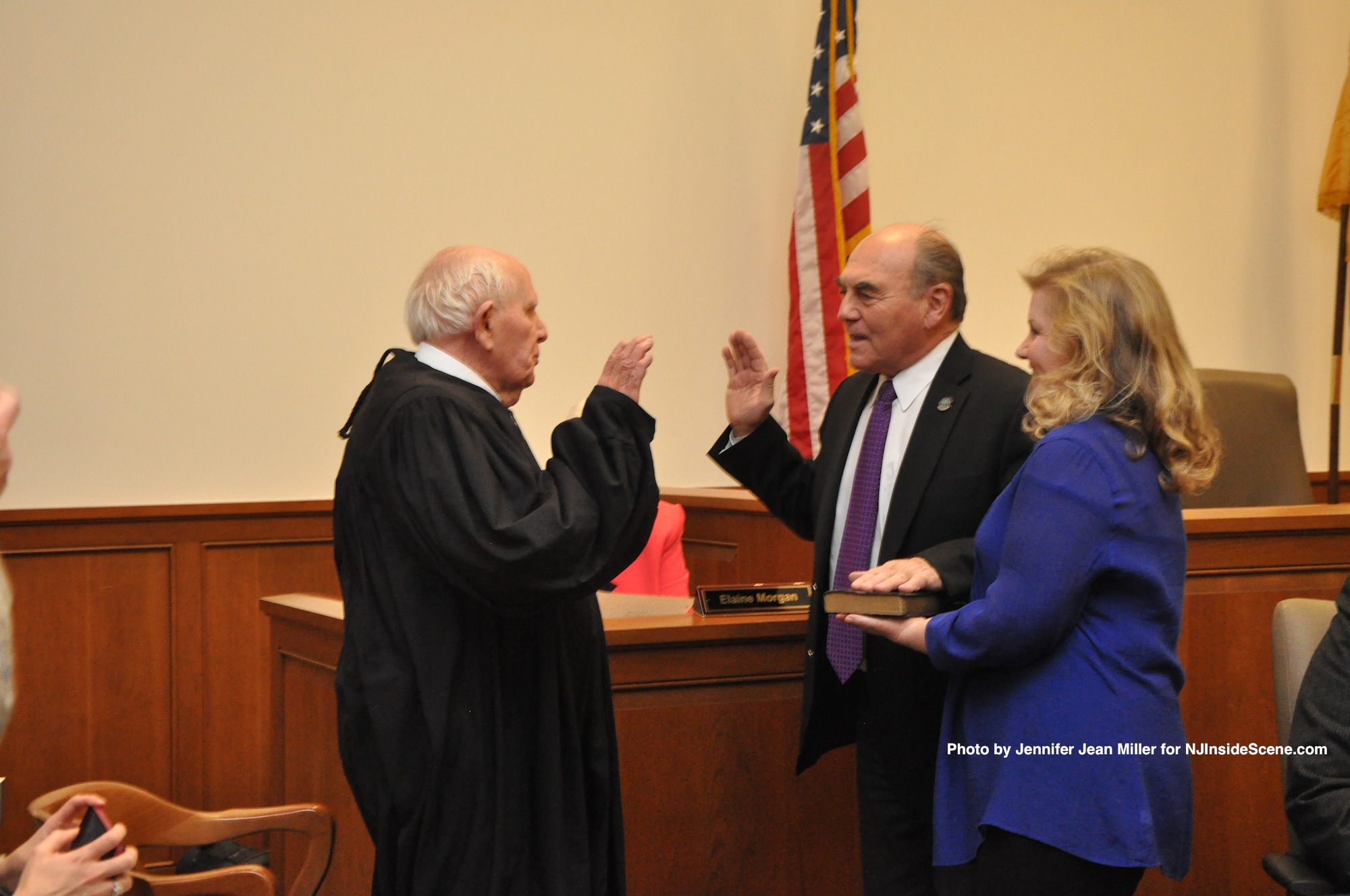 Freeholder Richard Vohden, with his wife, Faith, is sworn in for his term, by Judge Frederic Weber. Vohden was chosen by fellow freeholders as Freeholder Director, and was sworn in for that role a second time.