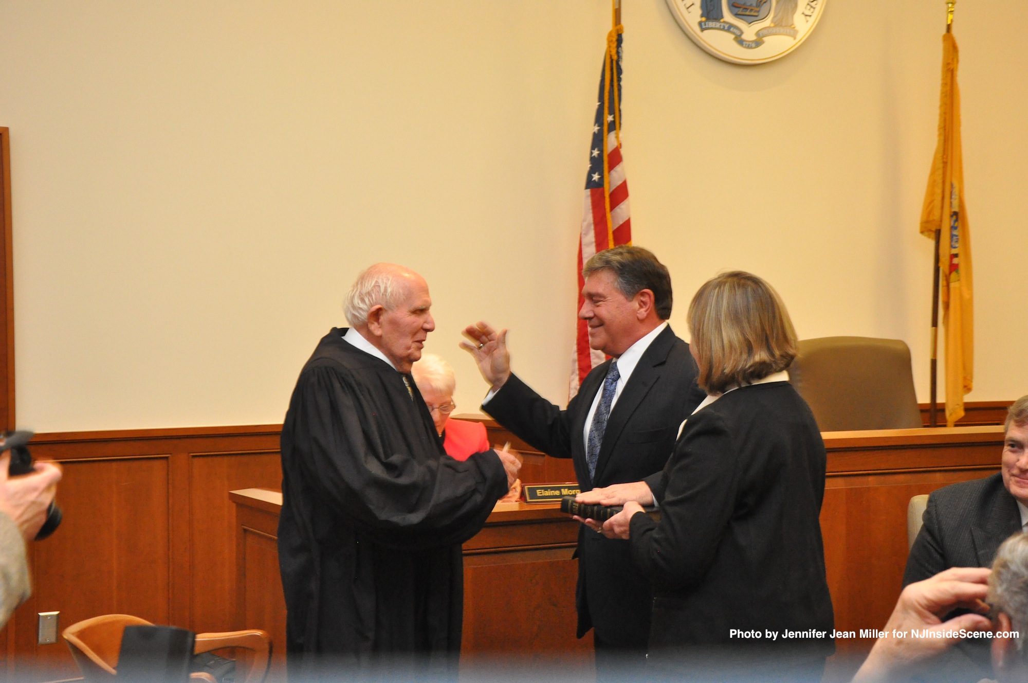 Surrogate Gary Chiusano, sworn in by Judge Frederic Weber. Laura Camp, Deputy Surrogate, participated. Chiusano's wife, Carol, was unable to attend, as she has for past swearing ins, due to a work conflict following the snowstorm.
