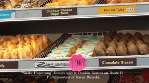 "Snake Hopatcong" Donuts for sale in Jefferson at Dunkin Donuts. Photo courtesy of Karen Ruzycki.