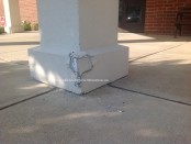 A drunk driver damaged a number of columns at the Newton Municipal Building, including this one. Photo by Jennifer Jean Miller.