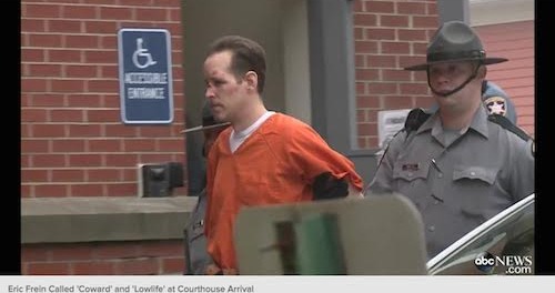 Eric Frein as he is taken into the courthouse. Image courtesy of ABC News video footage.