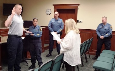 Officer Vincent Fullman being sworn in. Image courtesy of the Hopatcong Police Department.