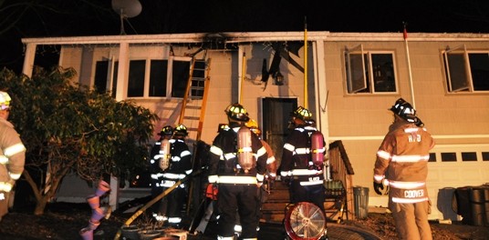 Firefighters outside of the Hopatcong home, which experienced a fire potentially triggered from electrical issues. Image courtesy of the Hopatcong Police Department.