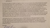 The excerpt of the letter referring to Nick Giordano that Paul Crowley sent to Franklin Borough Republican Voters. Image courtesy of Nick Giordano.