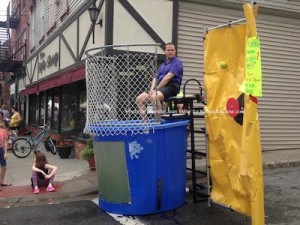 Thomas S. Russo Jr. awaits another drop into the dunk tank. Photo by Jennifer Jean Miller.