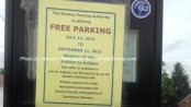 Parking in Downtown Newton is free in particular lots through September 11, 2015, M-F, 8 a.m.-6 p.m. Photo by Jennifer Jean Miller.