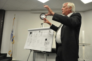 George Gloede discusses setbacks, curbing and signage for the proposed Taco Bell. Photo by Jennifer Jean Miller.