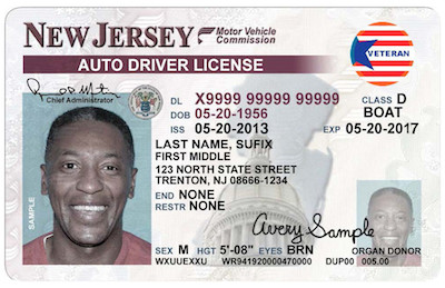 The veterans designation now available for veterans who provide proof for their New Jersey Drivers Licenses. Image courtesy of the NJMVC.