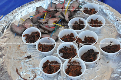 Grilled and marinated London Broil and pulled pork were available for sampling. Photo by Jennifer Jean Miller.