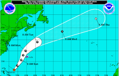 Hurricane Joaquin's expected track. Image courtesy of the National Weather Service.