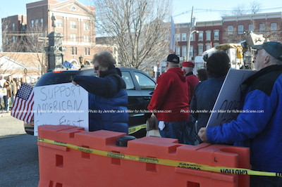 Behind the barricade at the counter demonstration. Photo by Jennifer Jean Miller. 