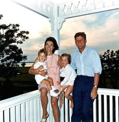 ST-C22-1-62 04 August 1962 President Kennedy and family, Hyannis Port. L-R: John F. Kennedy Jr., Mrs. Kennedy, Caroline Bouvier Kennedy, President Kennedy. Photograph by Cecil Stoughton, White House, in the John F. Kennedy Presidential Library and Museum, Boston. The date of this photo also disconnects and debunks that JFK was responsible for the death of Marilyn Monroe, a popular conspiracy theory, who died on the same day this photo was taken, Aug. 4, 1962.